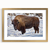 Extra large abstract art print depicting Yellowstone scenery in textured gold frame, suitable for living room decor.