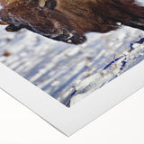 Art deco poster of Yellowstone scenery on rolled canvas, featuring earthy tones, ideal for dining room wall art.