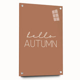 Large abstract wall art depicting the fall season in warm orange and brown tones, printed on acrylic glass.