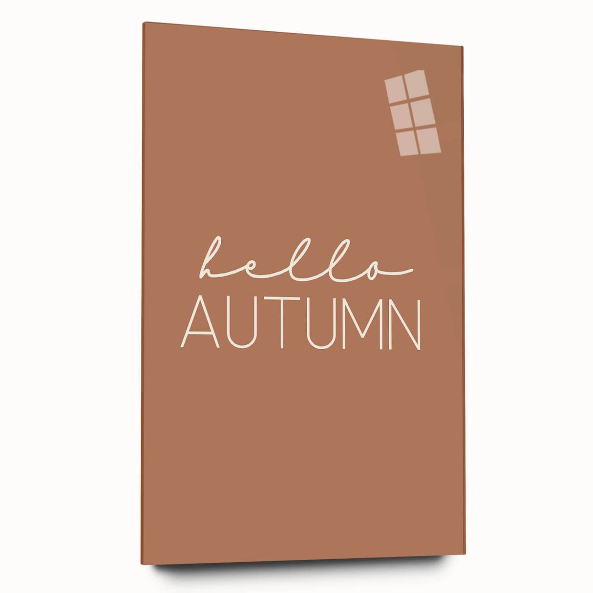 Large abstract wall art depicting fall season in muted orange and brown tones, acrylic print.