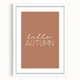 Abstract art print featuring autumnal shades on a white framed canvas, ideal for dining room decor.