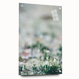 Large abstract wall art depicting spring themes in soft green and pink tones on acrylic glass.