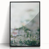 Large abstract wall art depicting spring season in vibrant green and yellow tones, framed in black acrylic.