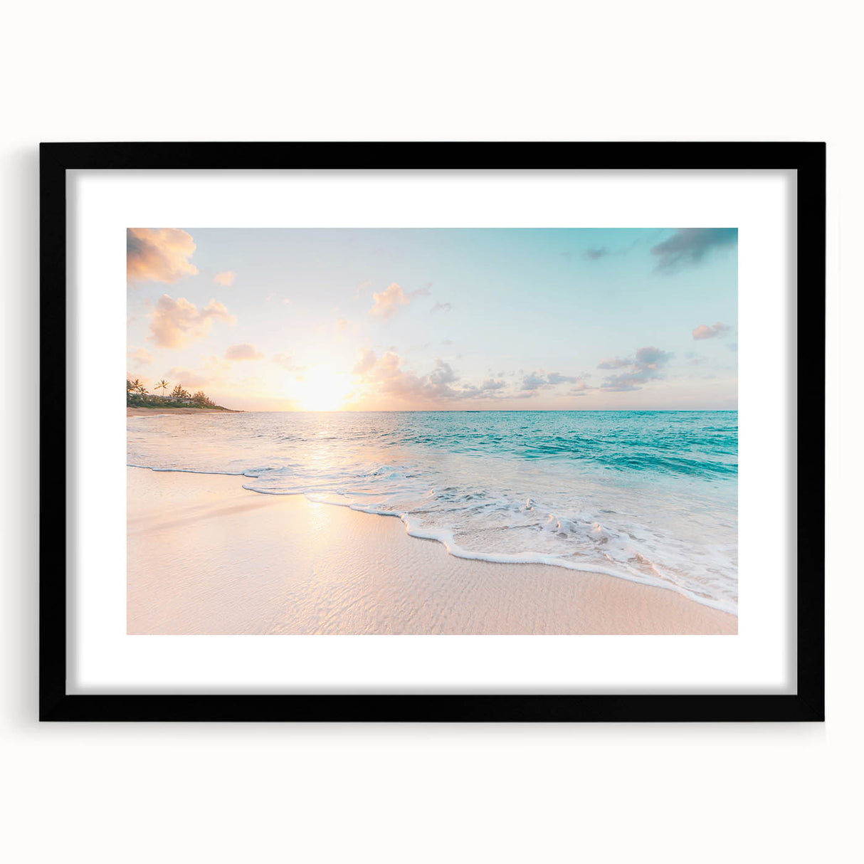 Extra large abstract art print featuring vibrant summer hues on textured canvas, framed in black.