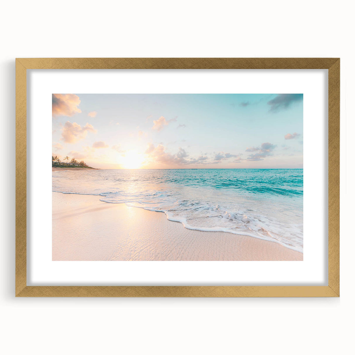 Extra large abstract art print featuring textured swirls in warm summer hues, framed in gold, ideal for living room decor.