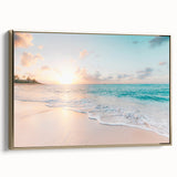 Framed canvas featuring a vintage poster of a summer landscape in gold and black tones, ideal for bedroom wall art.