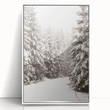 Art Deco poster featuring a winter scene in muted blue and white tones on framed acrylic, suitable for nursery wall art.