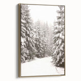 Framed canvas depicting a winter landscape in muted gray and gold tones, suitable as wall art for a bedroom.