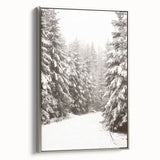 Winter landscape art painting on framed canvas, featuring muted gray and silver tones, ideal for living room decor.