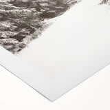 Art deco poster featuring a winter scene in muted blue and white tones on rolled canvas, suitable for dining room decor.