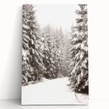 Winter scene in black and white on large stretched canvas, ideal for kitchen wall art or bedroom ambiance.