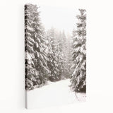 Winter landscape on large stretched canvas with muted blue and white tones, suitable for kitchen wall art.