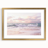 Extra large abstract art print with textured design in muted gold and cream tones on a framed canvas.