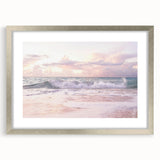 Textured abstract art print in cool blue and gray tones on a framed canvas, suitable for bedroom decor.