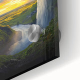 Close-up of an acrylic glass artwork depicting a vibrant landscape with intricate cave details, showcasing rich colors and textures, ideal for modern decor.