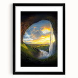 Framed black landscape art featuring intricate cave designs, elegantly matted for a polished look, perfect for modern home decor and art enthusiasts.