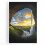 Stretched canvas artwork showcasing a vibrant landscape scene with intricate cave formations and rich colors, ideal for home decor and art enthusiasts.