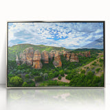 Framed acrylic artwork titled "Landscapes Cliffs," showcasing dramatic cliff scenery with vibrant colors and fine details, perfect for enhancing modern home decor.