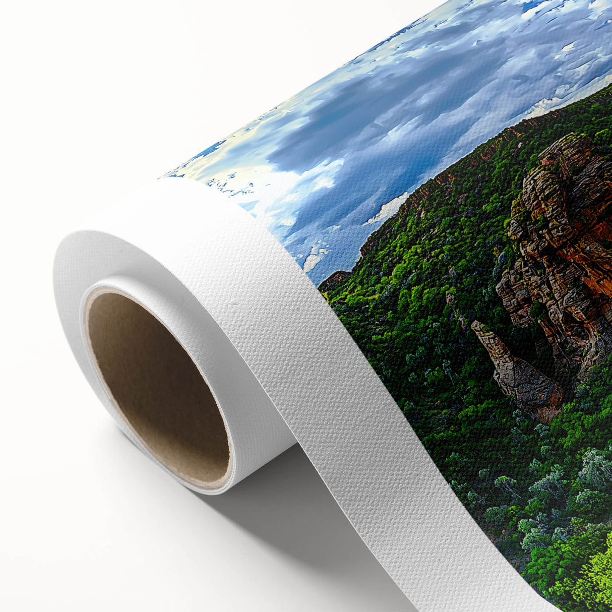 Stunning rolled canvas artwork depicting breathtaking cliffs and landscapes, showcasing vibrant colors and intricate details, ideal for home decor enthusiasts.