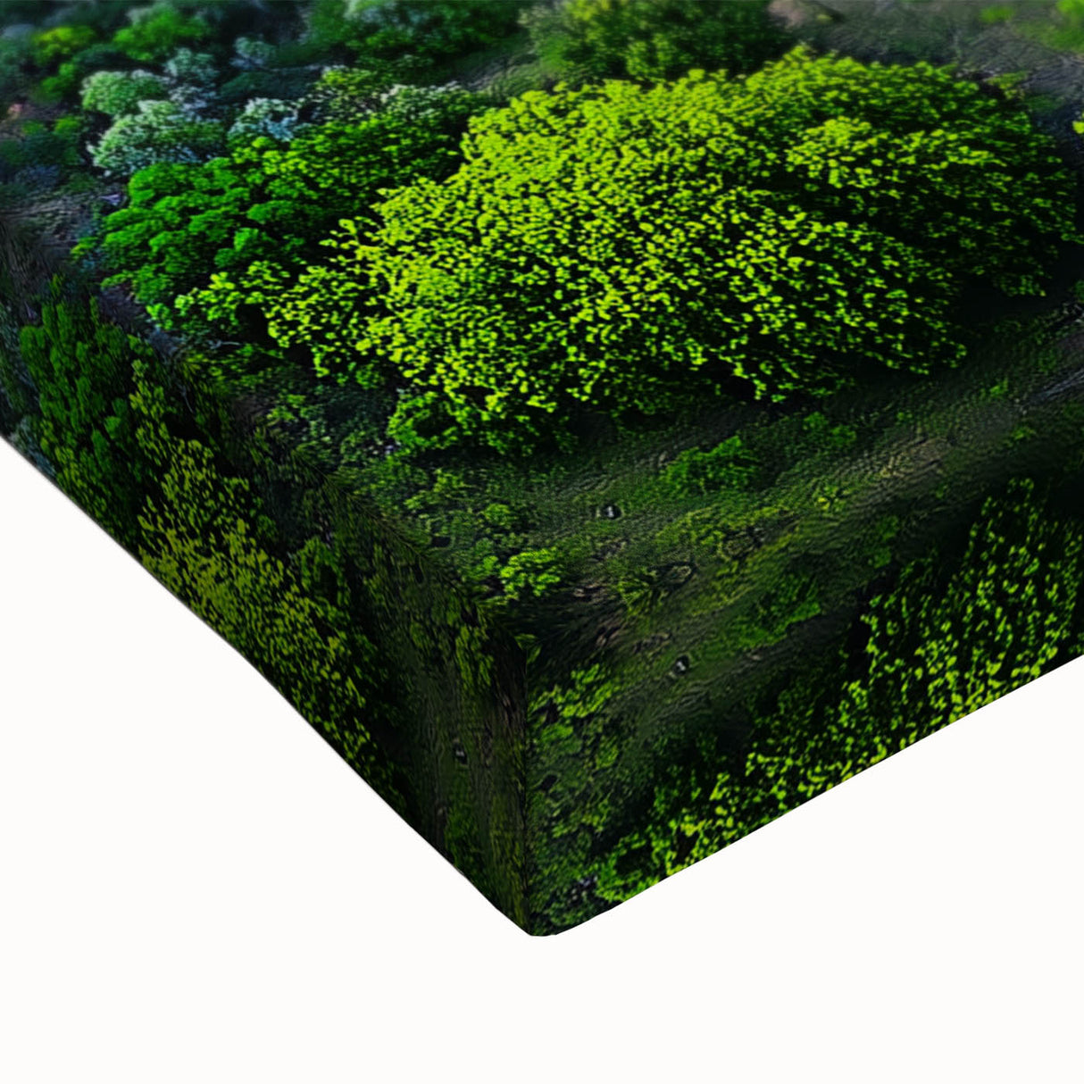 Close-up of a vibrant stretched canvas artwork depicting a dramatic landscape of cliffs under a bright blue sky, showcasing rich colors and textures ideal for home decor.