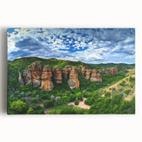 Stretched canvas artwork depicting a dramatic cliff landscape with vibrant colors and detailed textures, ideal for enhancing modern home decor or gallery spaces.