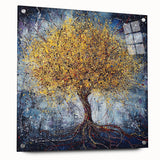 Framed Dining Room Prints – Vibrant Golden Tree on Dark Blue