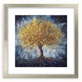 Framed Dining Room Prints – Vibrant Golden Tree on Dark Blue