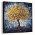 Framed Dining Room Prints – Vibrant Golden Tree on Dark Blue
