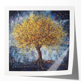 Framed Dining Room Prints – Vibrant Golden Tree on Dark Blue