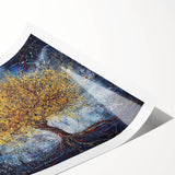 Framed Dining Room Prints – Vibrant Golden Tree on Dark Blue