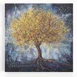 Framed Dining Room Prints – Vibrant Golden Tree on Dark Blue