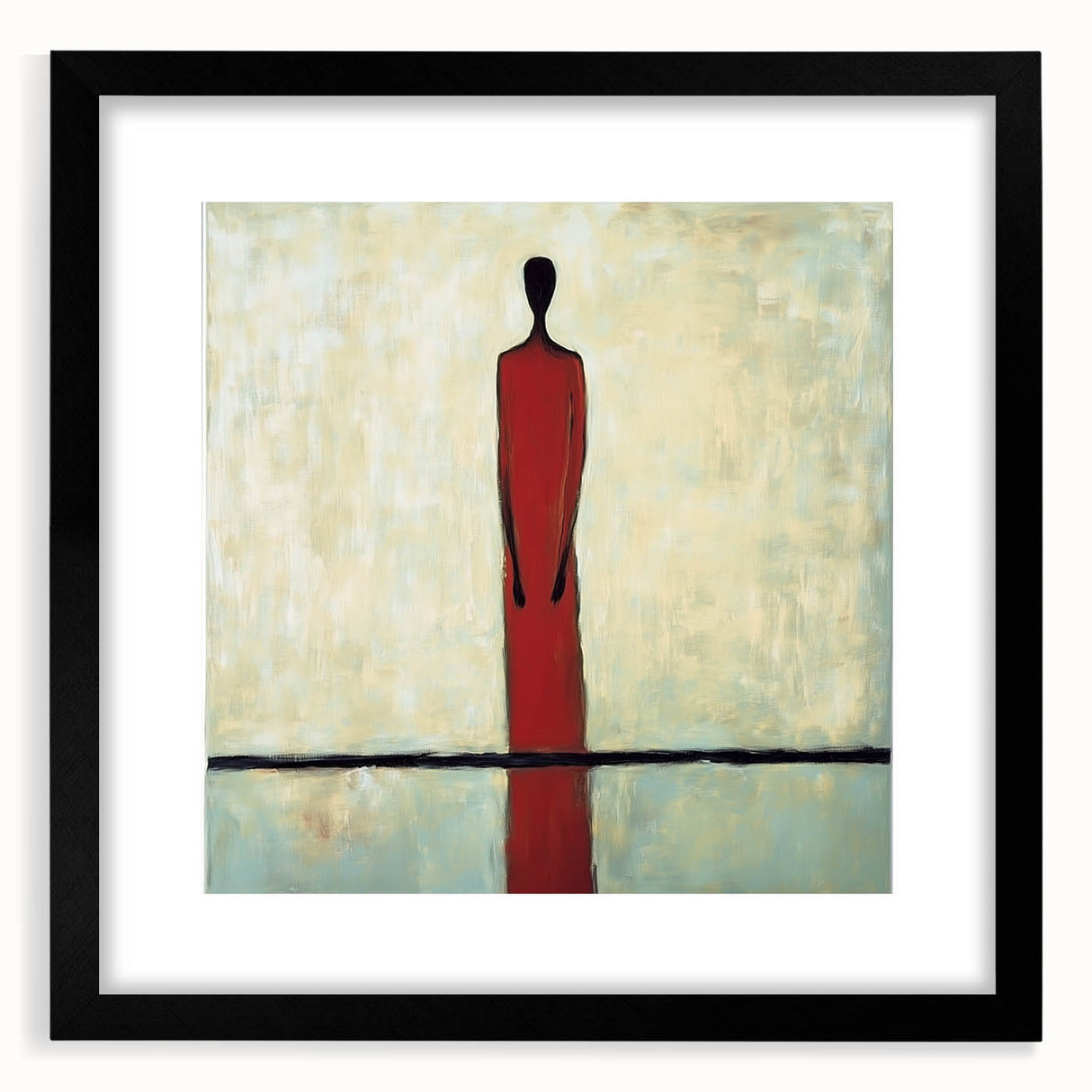 Abstract figurative black frame with a matte finish, showcasing a modern art piece. Ideal for contemporary decor, enhancing any living space or gallery.