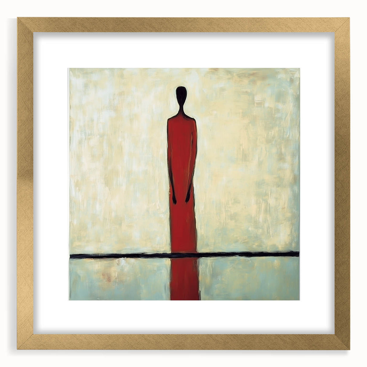 Abstract figurative artwork frame with a gold mat, showcasing a modern design that enhances any contemporary decor. Ideal for stylish interiors and art lovers.