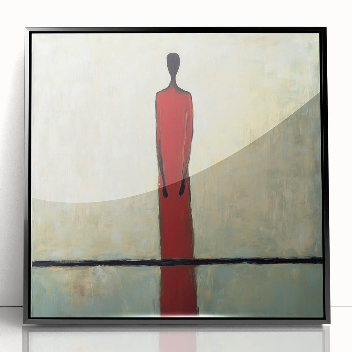 Framed abstract figurative artwork in black acrylic, showcasing dynamic shapes and bold lines, ideal for modern decor. Perfect for art enthusiasts seeking unique home accents.