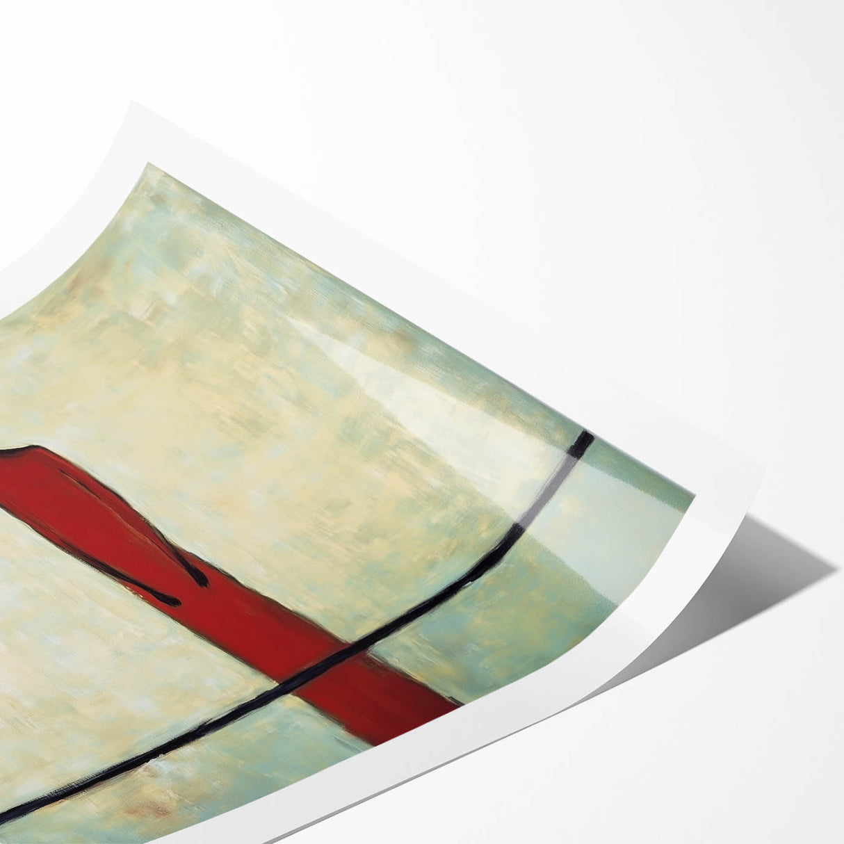 Abstract figurative art print on rolled canvas showcasing vibrant colors and dynamic shapes, presented in a protective cardboard tube for easy storage or display.
