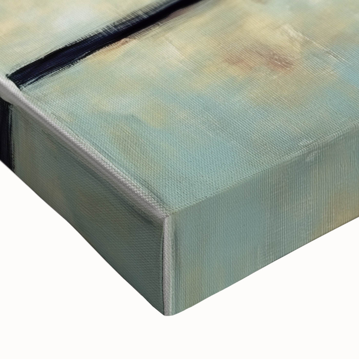 Close-up of an abstract figurative stretched canvas artwork showcasing vibrant colors and intricate patterns, ideal for modern home decor enhancement.