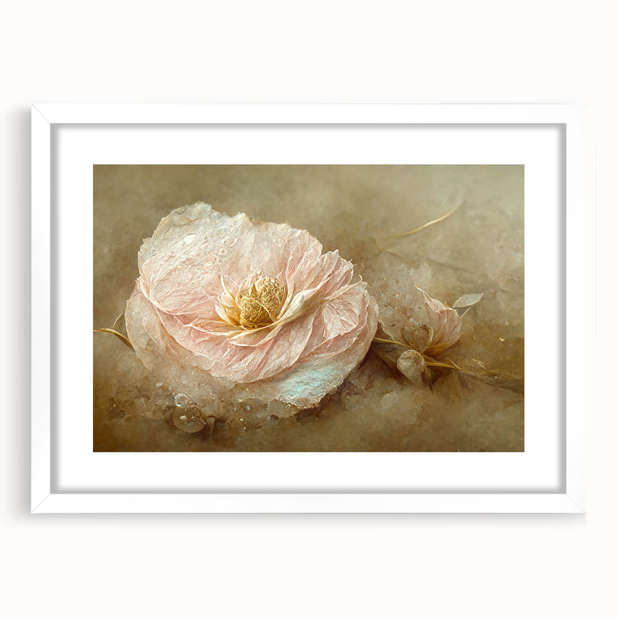 Abstract floral wall art framed in white, showcasing vibrant colors and intricate designs, perfect for modern home décor. Ideal for adding a touch of elegance to any room.