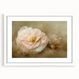 Abstract floral wall art framed in white, showcasing vibrant colors and intricate designs, perfect for modern home décor. Ideal for adding a touch of elegance to any room.