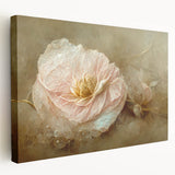 Abstract floral wall art on stretched canvas, showcasing vibrant colors and intricate designs, perfect for modern home decor. Side view highlights depth and texture.
