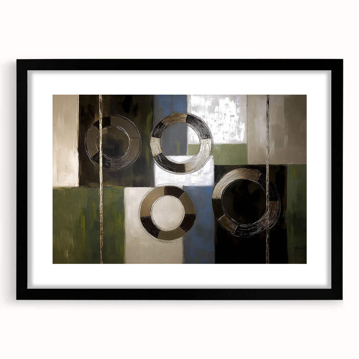 Black geometric frame showcasing a modern abstract design, featuring a matte finish and a sleek front view. Ideal for contemporary home decor and art displays.