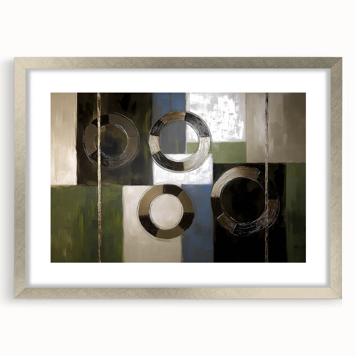 Abstract geometric frame in a silver finish, featuring a stylish mat, showcased from a front view against a neutral background, perfect for modern decor.