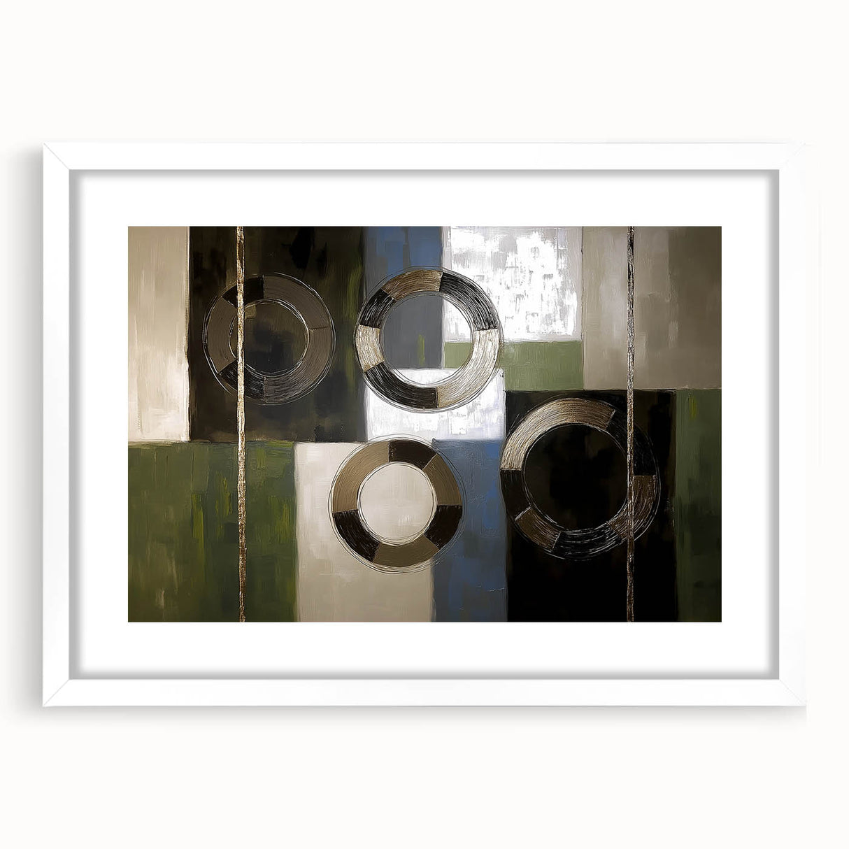 Abstract geometric frame design in a matte white finish, showcasing a modern artistic style. The frame is elegantly displayed from the front, highlighting its clean lines and contemporary aesthetic, perfect for enhancing any interior decor.