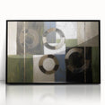 Abstract geometric framed acrylic artwork with a sleek black border, showcasing vibrant shapes and colors that enhance modern interior decor. Perfect for contemporary art enthusiasts seeking unique home accents.