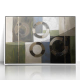 Framed acrylic artwork showcasing an abstract geometric design in white and gray tones, perfect for modern home decor or office spaces, adding a contemporary touch.