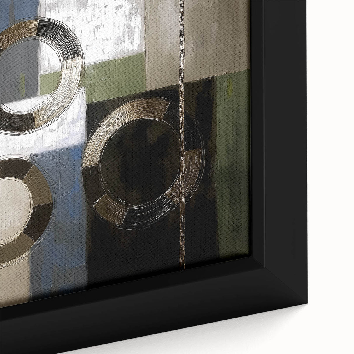 Close-up of a framed geometric abstract canvas art piece showcasing vibrant colors and intricate patterns, perfect for modern home decor and artistic interiors.