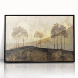 Framed abstract landscape wall art featuring vibrant colors and dynamic shapes, set in a sleek black frame, perfect for modern home decor.