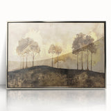 Framed abstract landscape wall art featuring vibrant colors of blue, green, and silver. This modern decor piece adds a touch of elegance to any room.