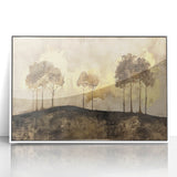 Framed acrylic wall art depicting an abstract landscape with soft pastel colors, ideal for modern home decor. This piece adds a serene touch to any living space.