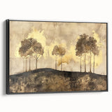 Framed abstract landscape wall art in a black frame, showcasing vibrant colors and textured details, ideal for modern home decor.