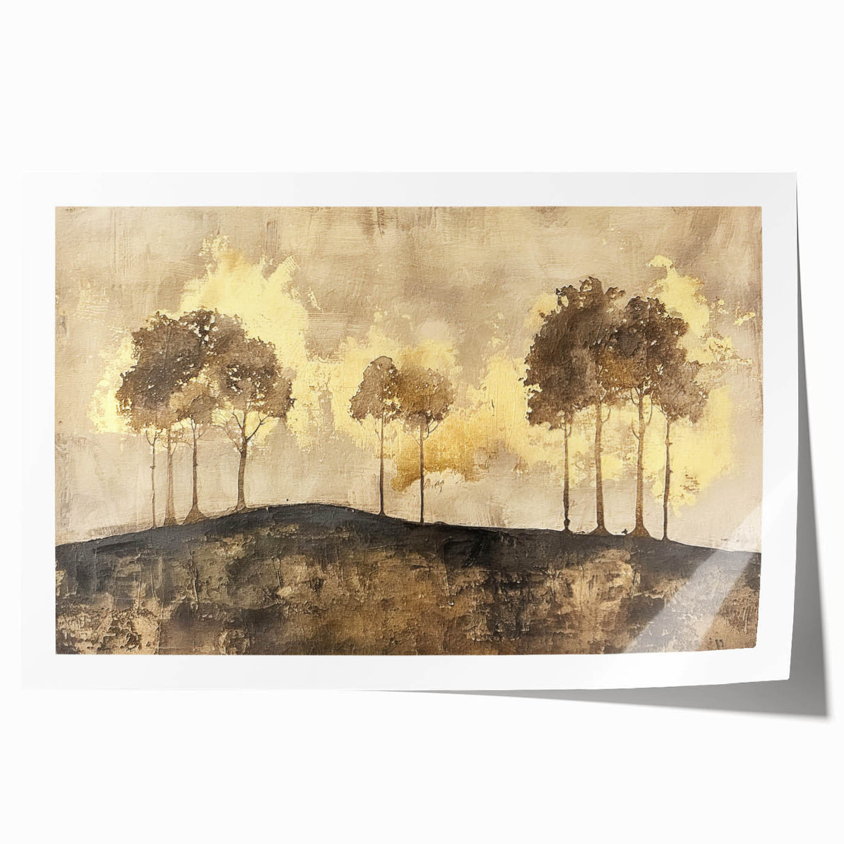 Abstract landscape wall art print showcasing vibrant colors and fluid shapes, ideal for modern home decor. Rolled and ready for framing, this art piece adds a contemporary touch to any space.